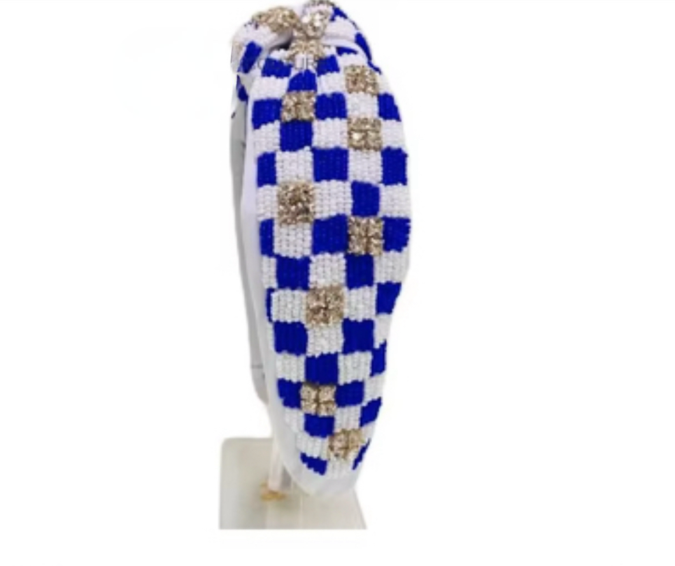 Blue and White Checkered Headband