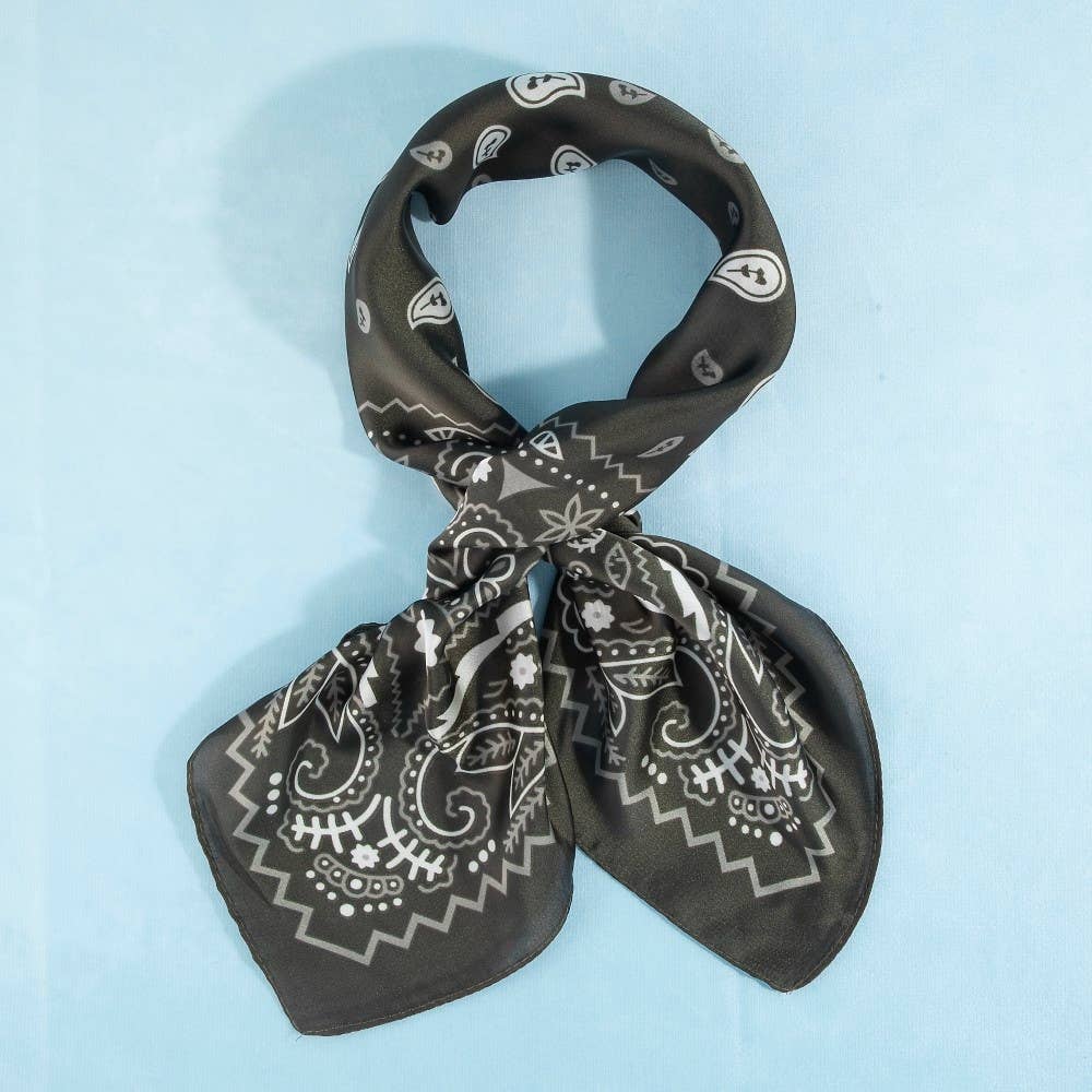 Bandana Paisley Print Satin Square Scarf