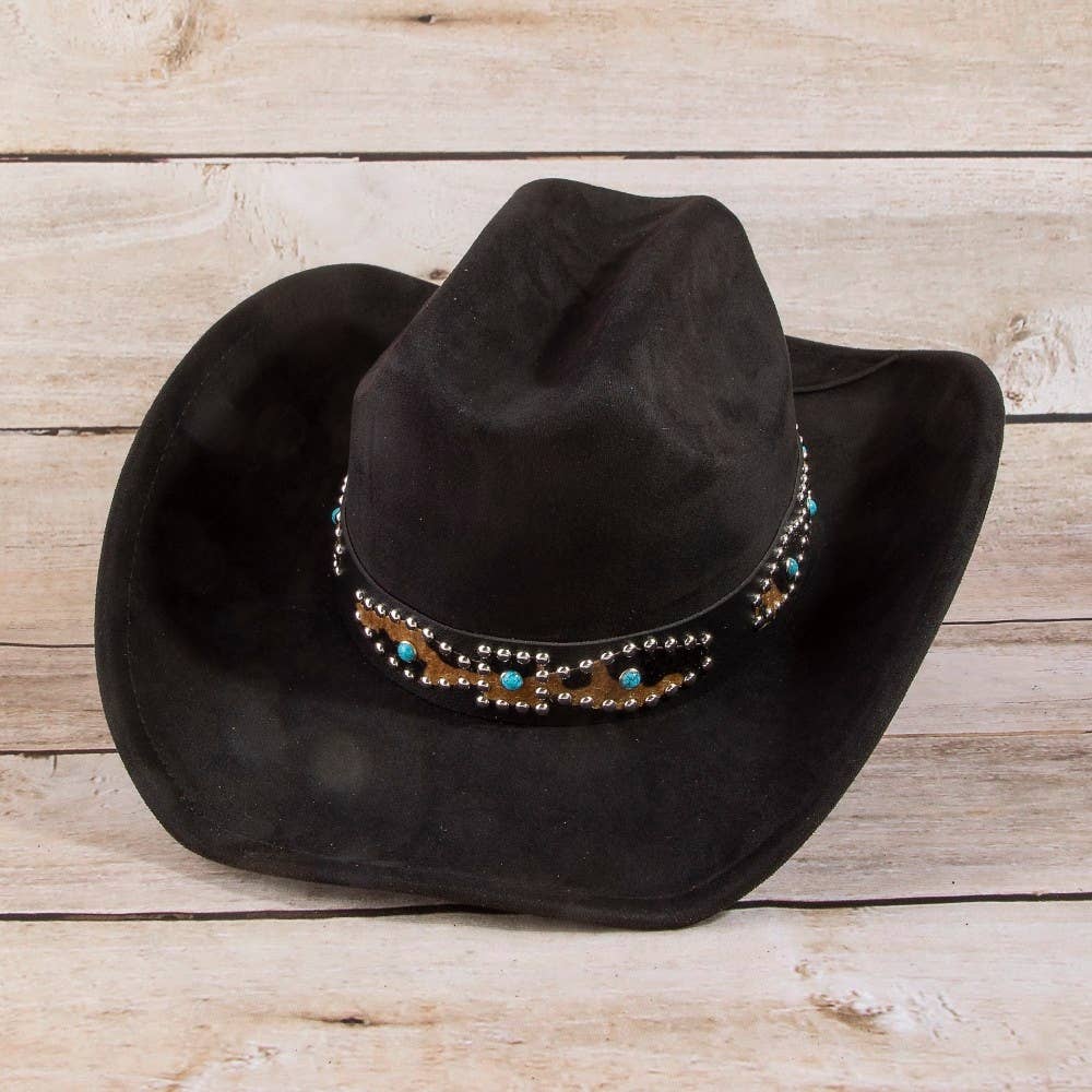 Western Leopard Embroidered Strap Cowboy Hat