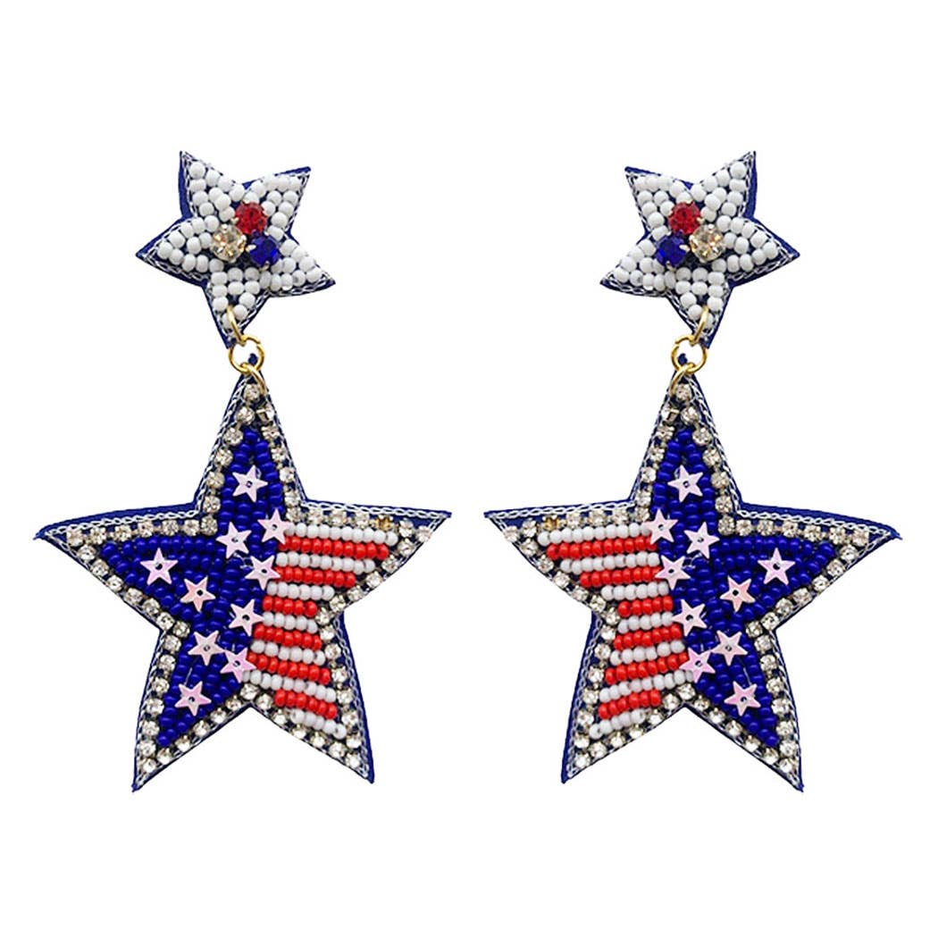 Seed Beaded USA Flag Star Earring - Sequin Design