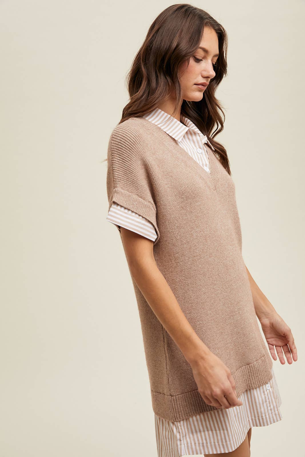 TWOFER SHIRT SWEATER MINI DRESS / WL24-9680