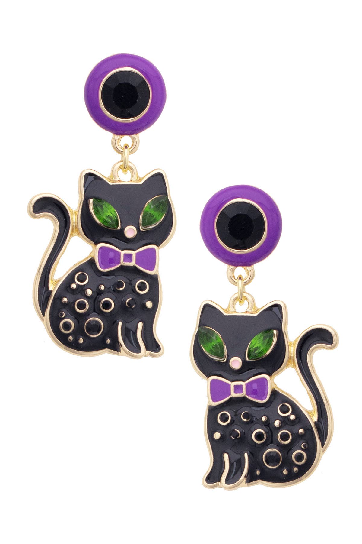 Cosmic Kitten Enamel Drop Earrings in Purple & Black