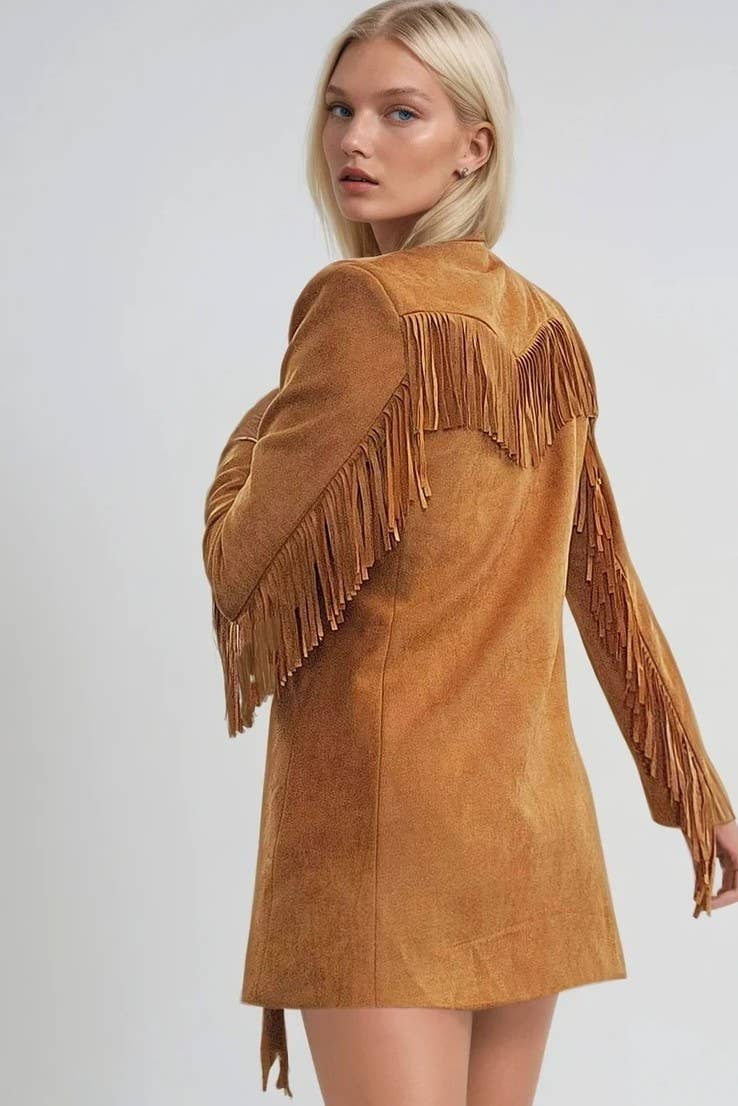 FAUX SUEDE FRINGED BLAZER 2123JIB SM-XL