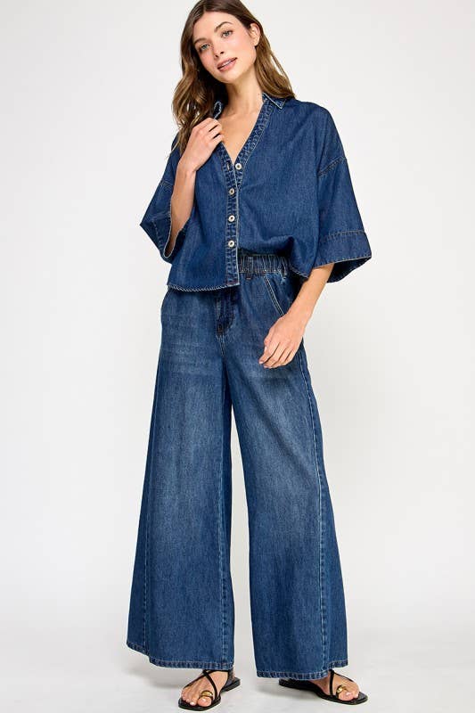 DENIM WIDE SLEEVE SHIRT