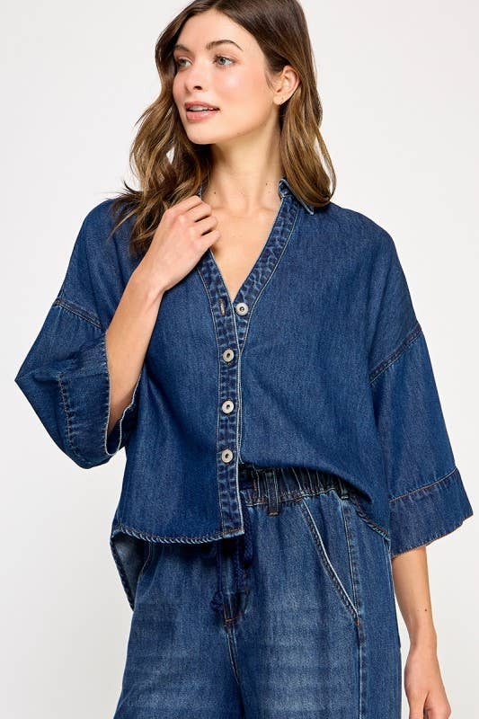 DENIM WIDE SLEEVE SHIRT