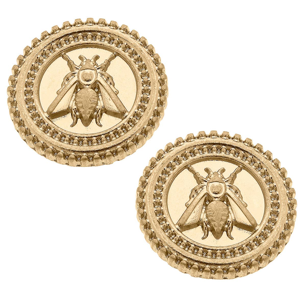 Lizette Bee Medallion Stud Earrings in Worn Gold