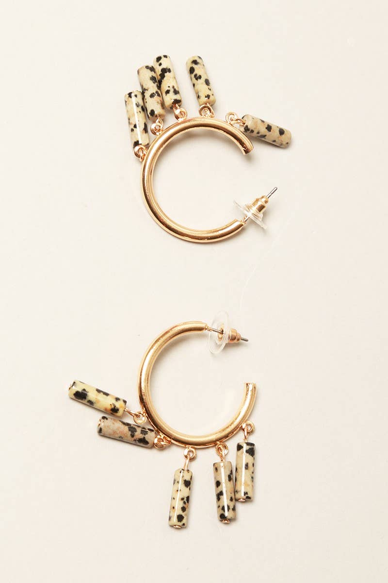 Dangling Stones Metal Hoop Earrings