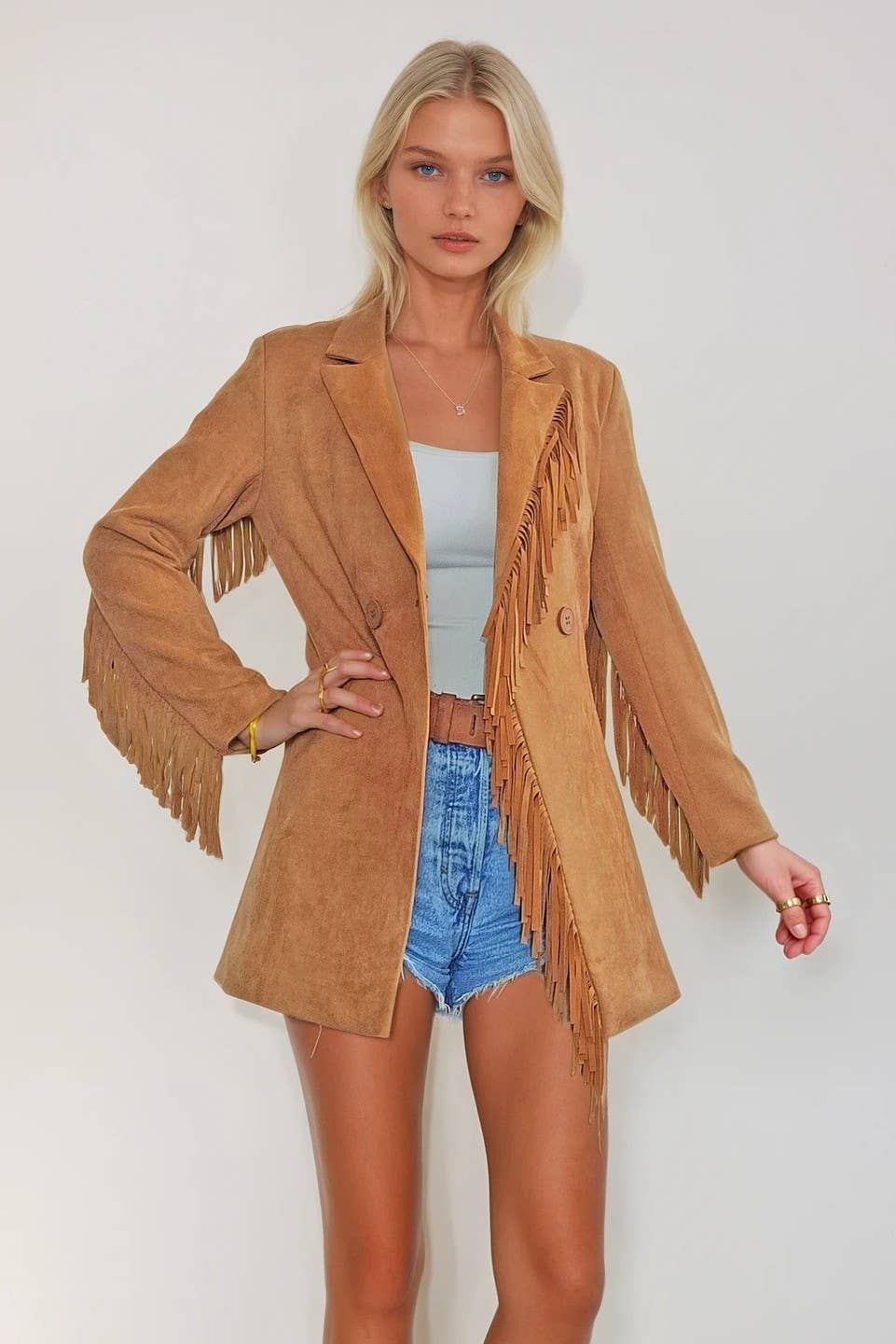 FAUX SUEDE FRINGED BLAZER 2123JIB SM-XL