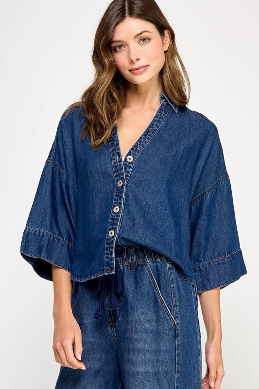 DENIM WIDE SLEEVE SHIRT