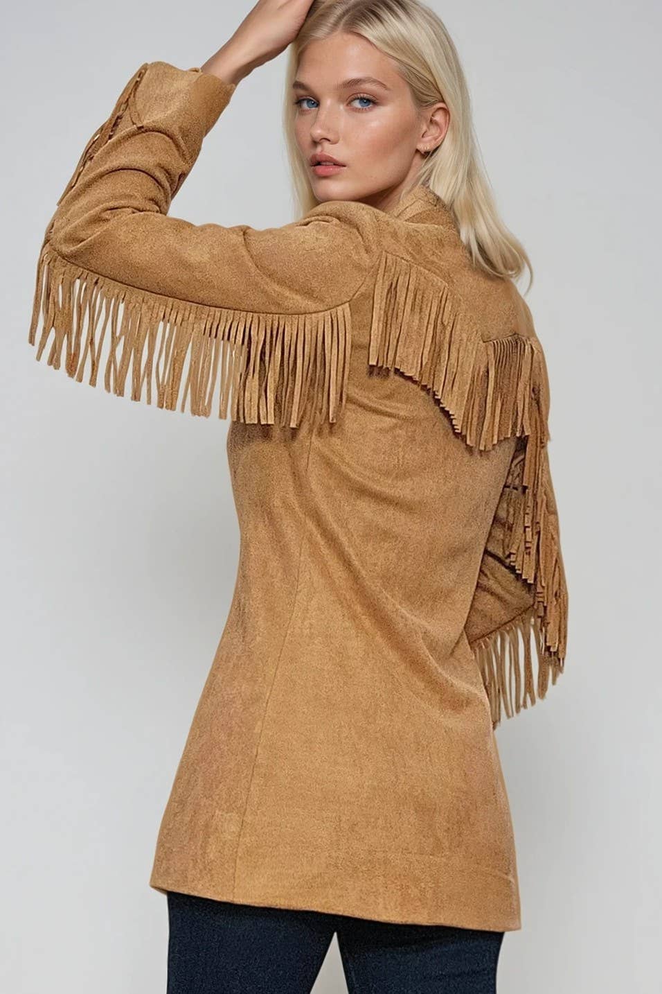 FAUX SUEDE FRINGED BLAZER 2123JIB SM-XL