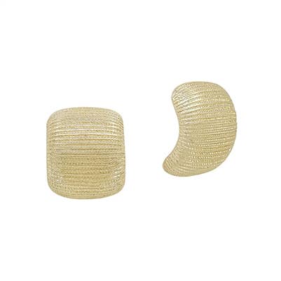 A pair of chunky gold studs with a shiny texture.