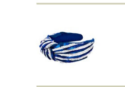 A blue and white striped sequin wide headband.