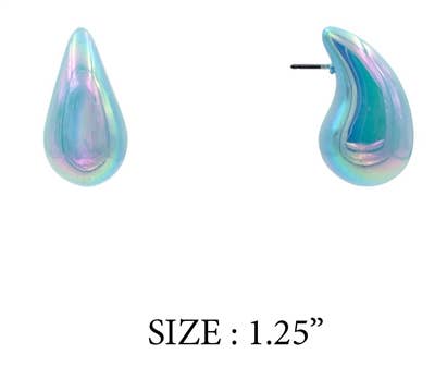 A pair of teardrop earrings in blue iridescent.