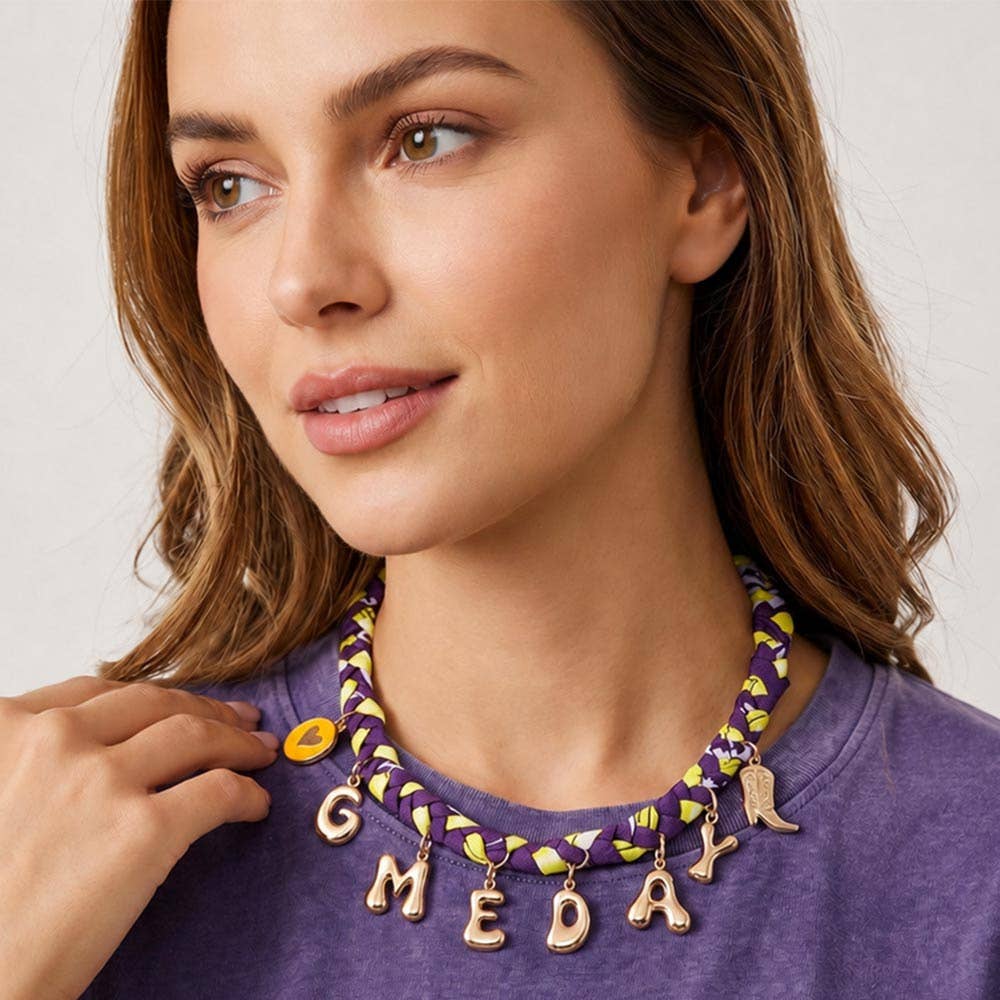 Western GAME DAY Charm Fabric Braided Statement Necklace