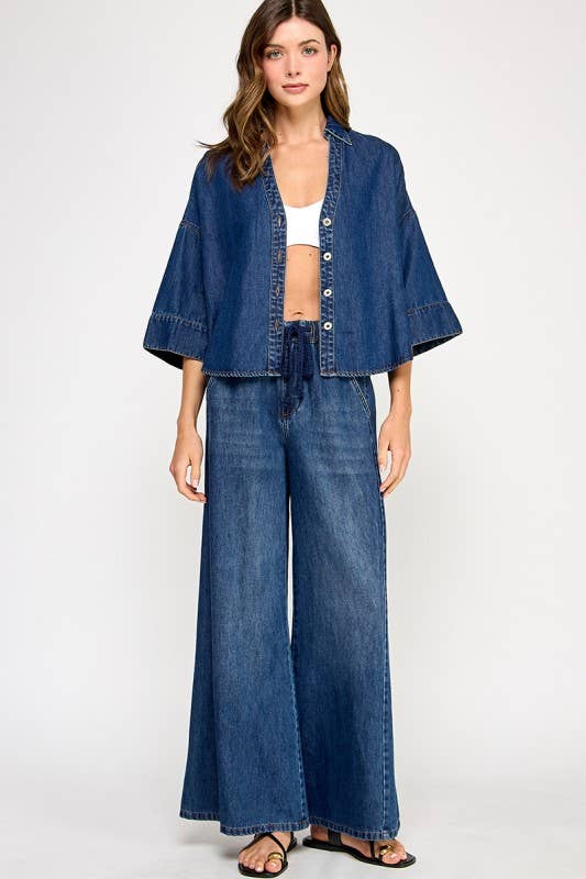 DENIM WIDE SLEEVE SHIRT