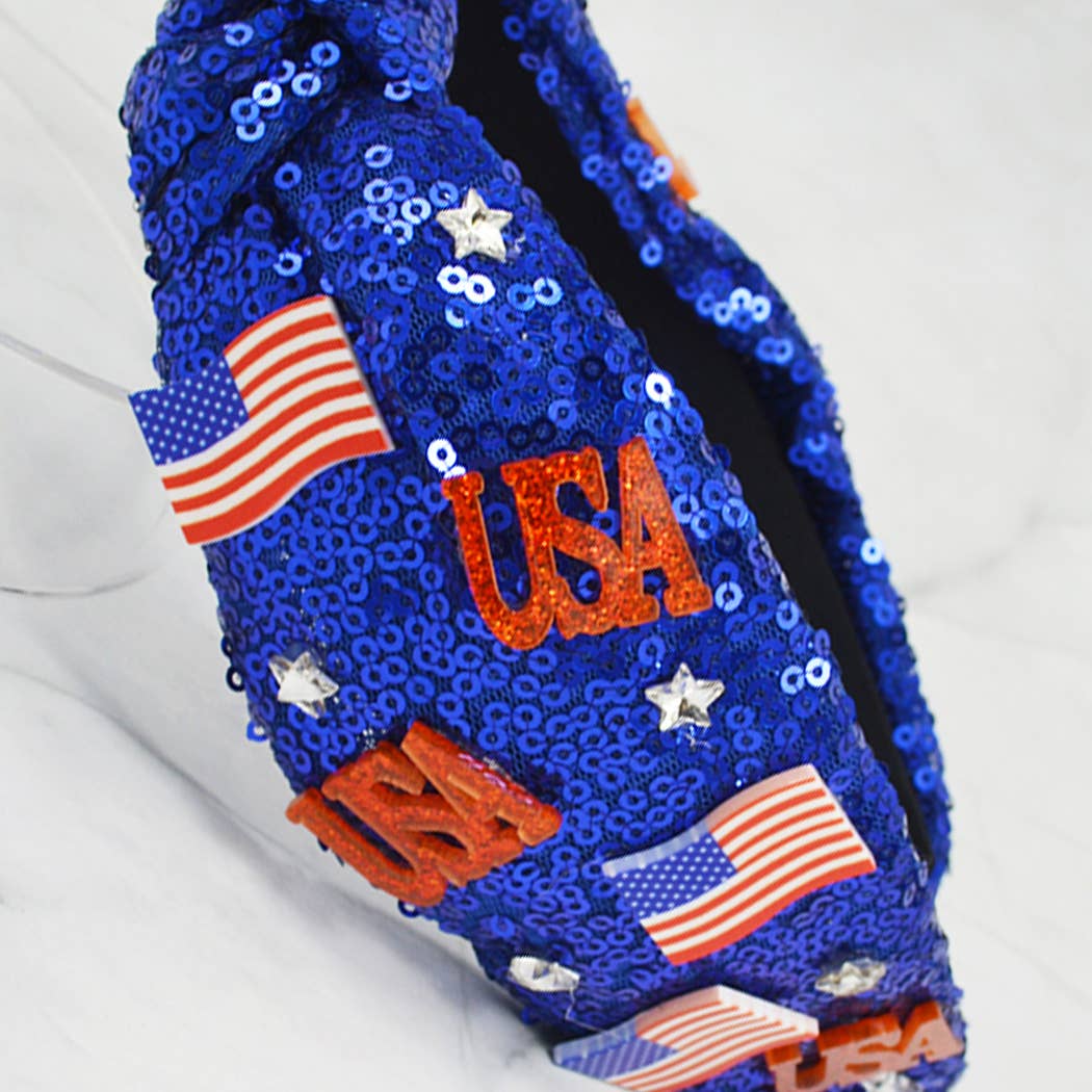 USA Letter and Flag Sequins Knotted Headband