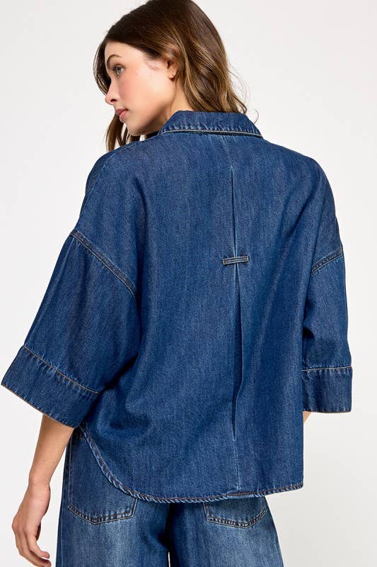 DENIM WIDE SLEEVE SHIRT