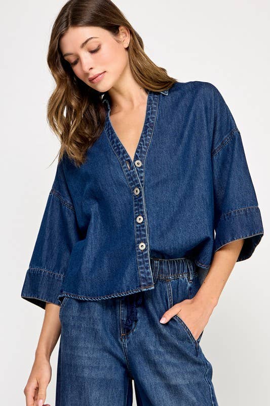 DENIM WIDE SLEEVE SHIRT