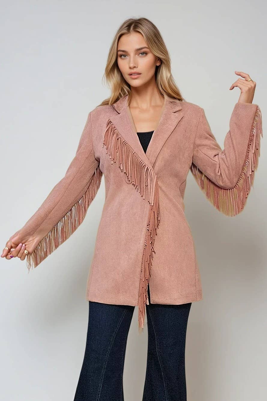 FAUX SUEDE FRINGED BLAZER 2123JIB SM-XL