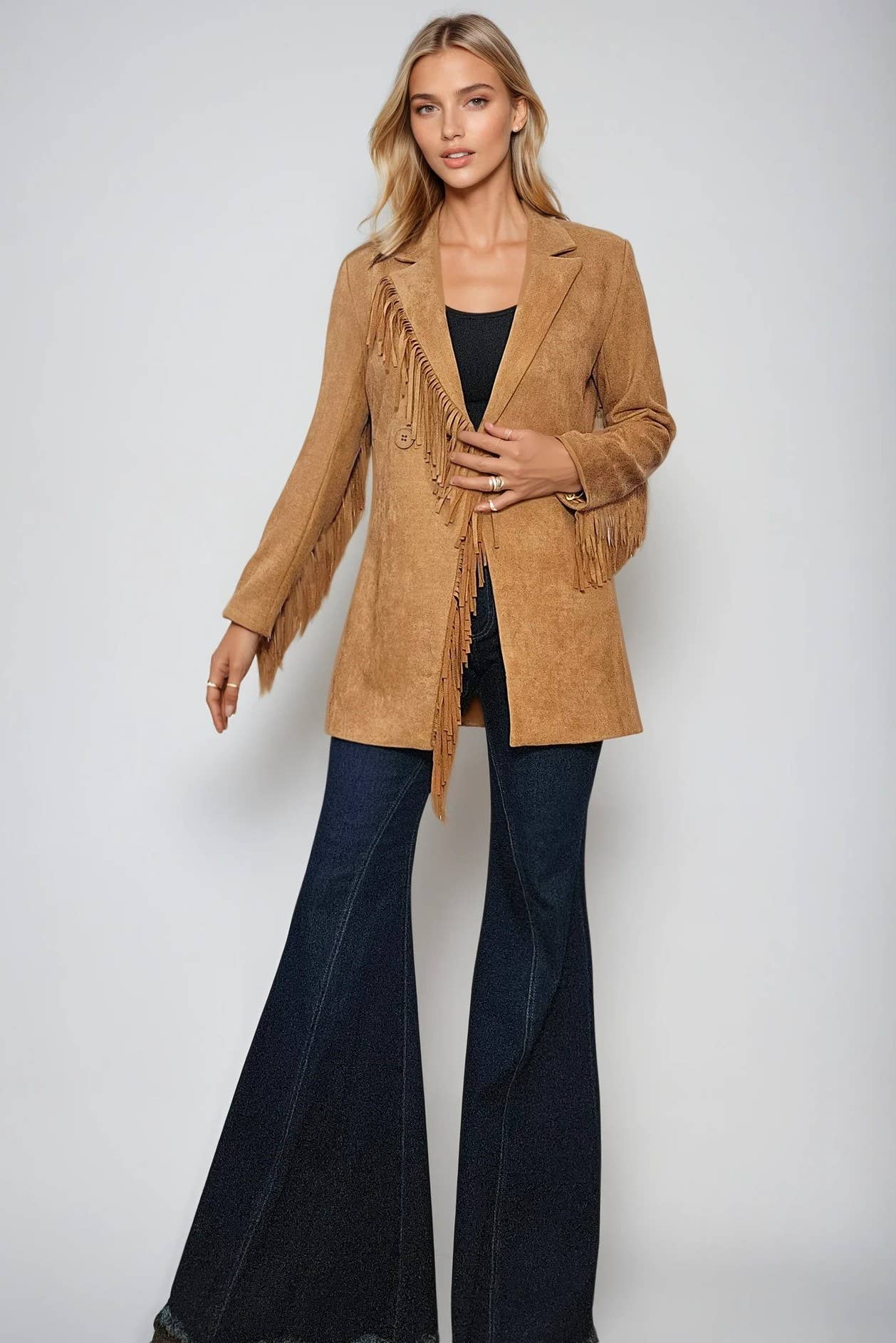 FAUX SUEDE FRINGED BLAZER 2123JIB SM-XL
