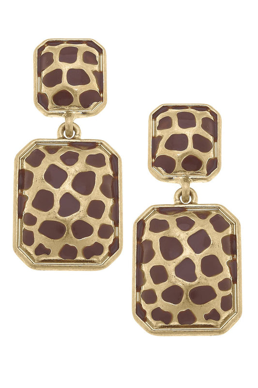 Gloria Square Statement Earrings in Giraffe & Worn Gold