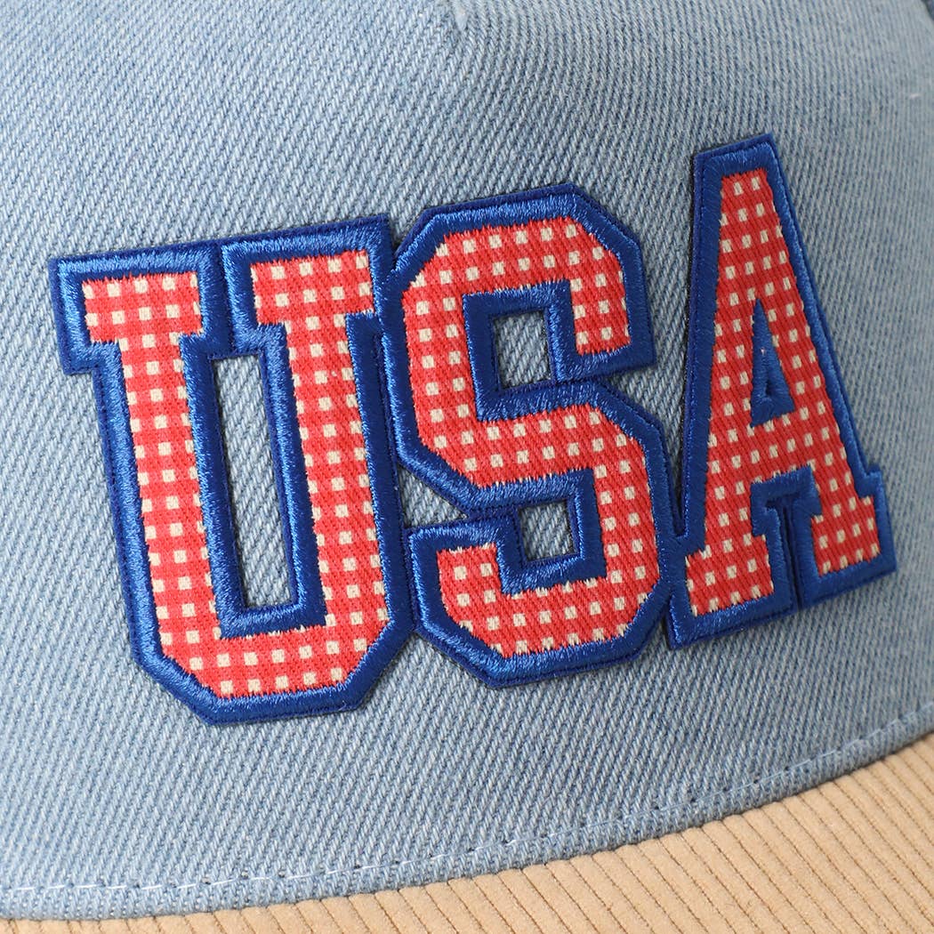 USA Gingham Patch Corduroy Baseball Cap