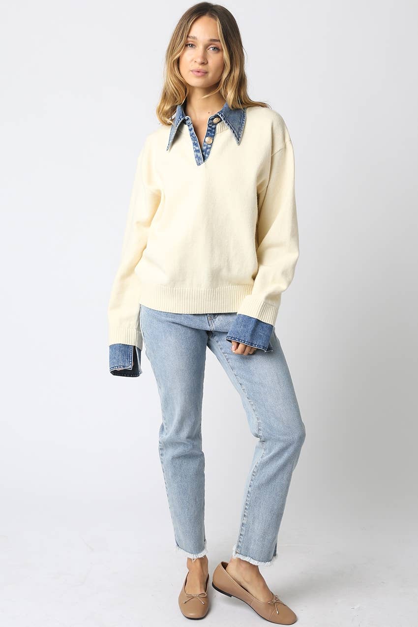 Emely Contrast Knit Sweater