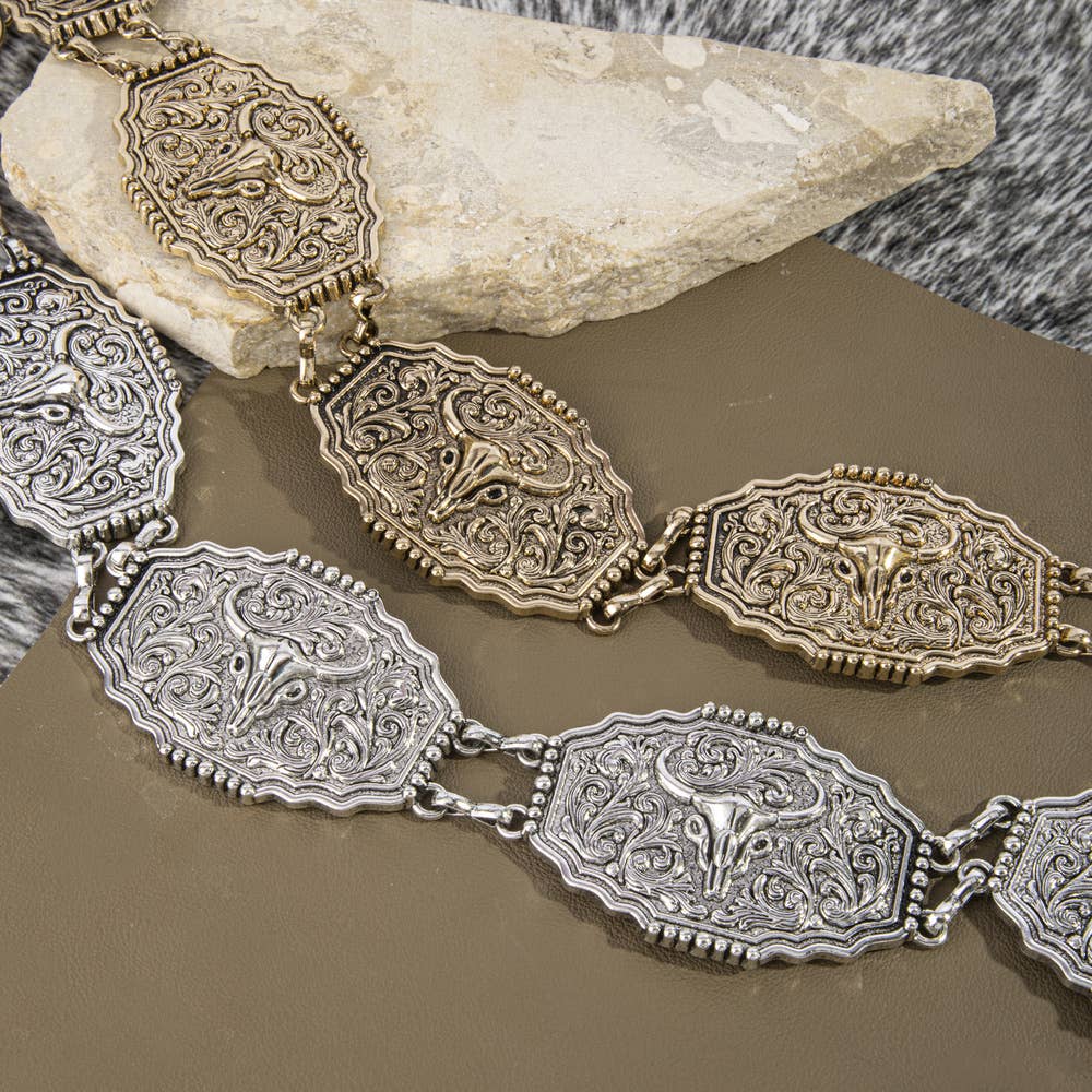 Longhorn Steer Filigree Concho Chain Belt