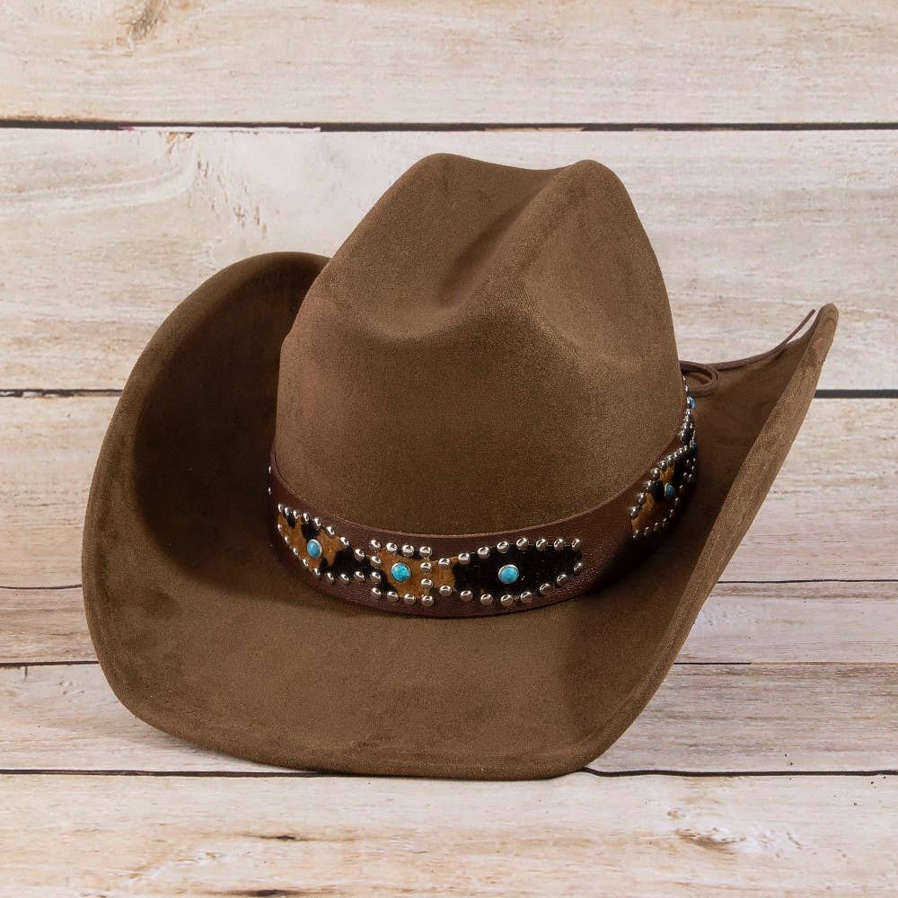 Western Leopard Embroidered Strap Cowboy Hat