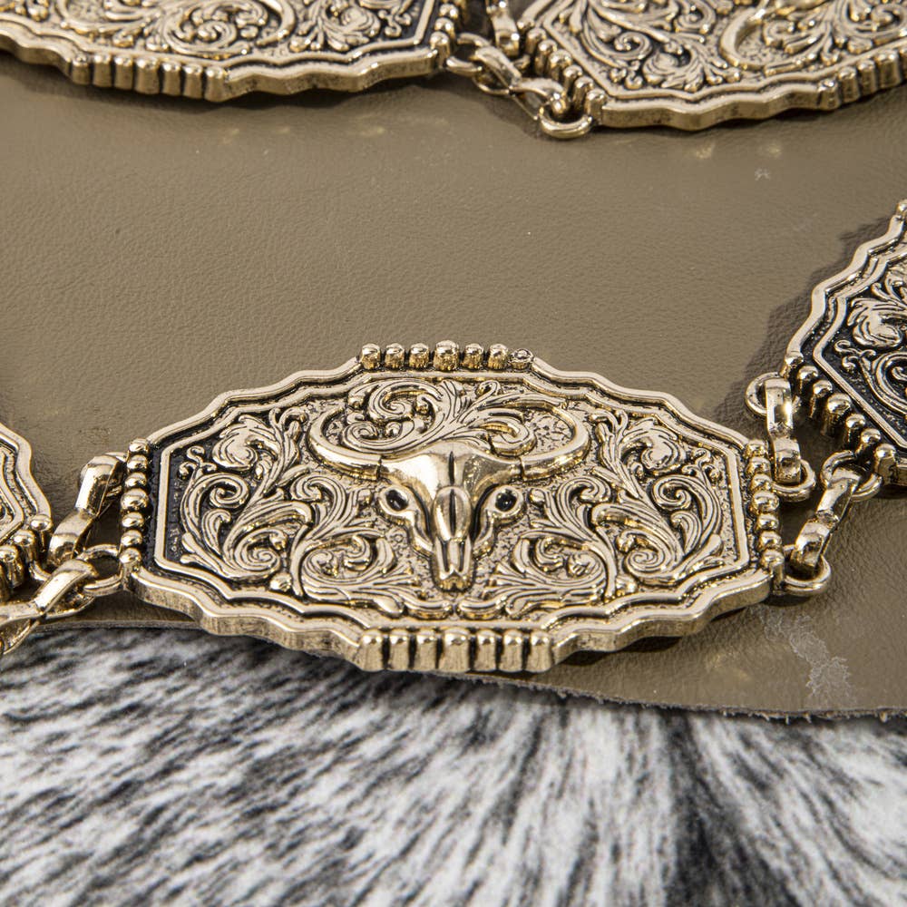Longhorn Steer Filigree Concho Chain Belt