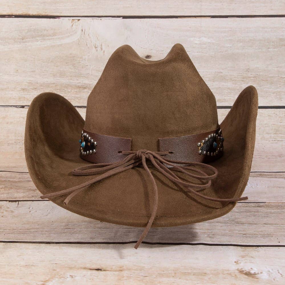 Western Leopard Embroidered Strap Cowboy Hat