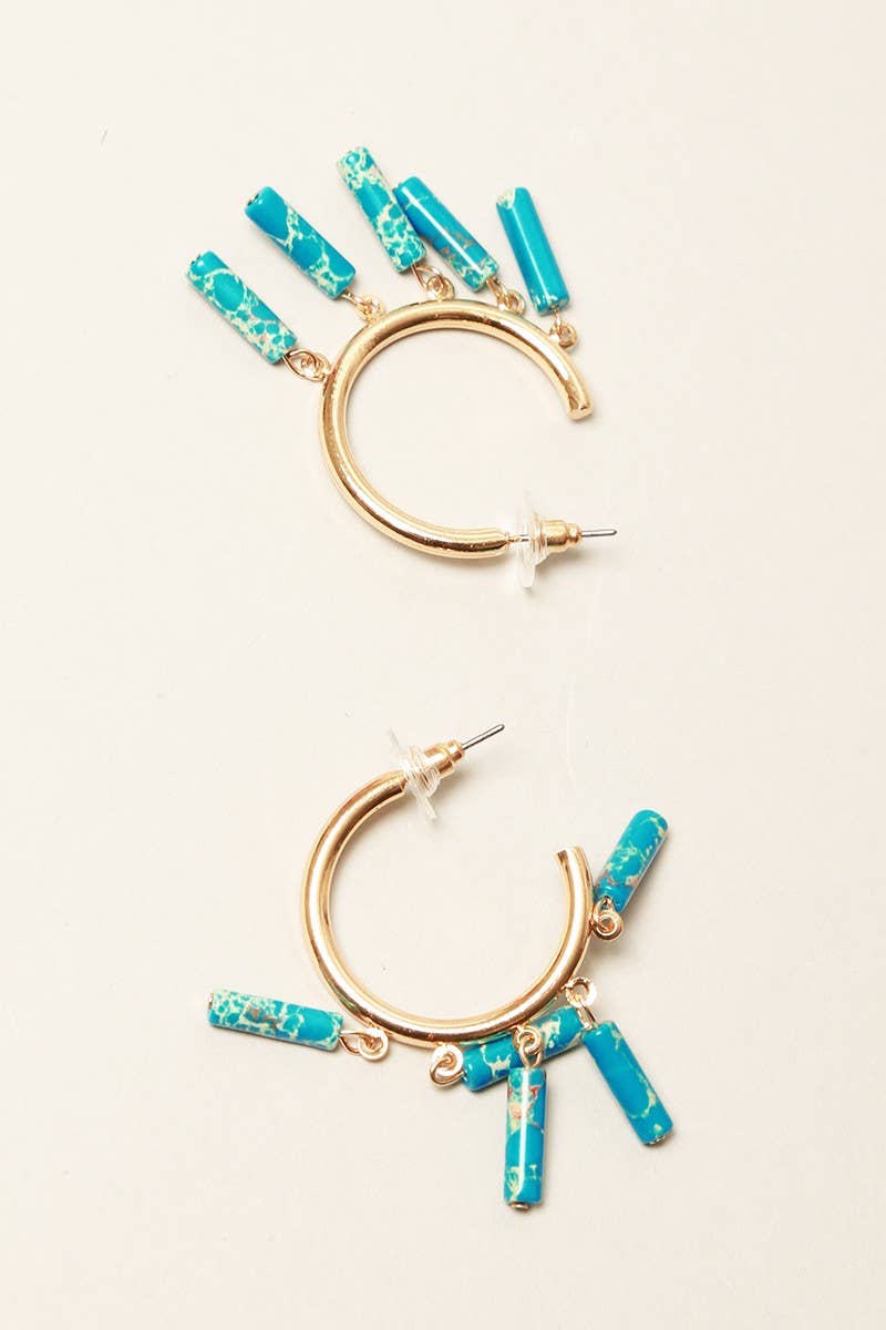 Dangling Stones Metal Hoop Earrings
