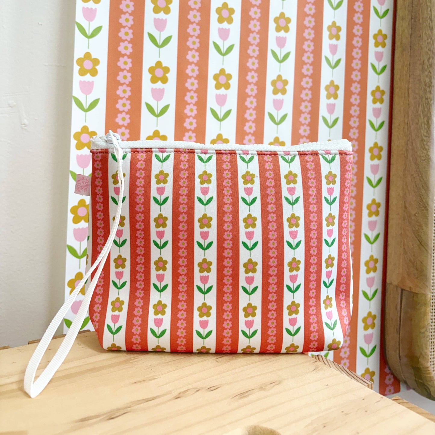 Cosmetic Bag With Wrist Strap - Tulip Stripes