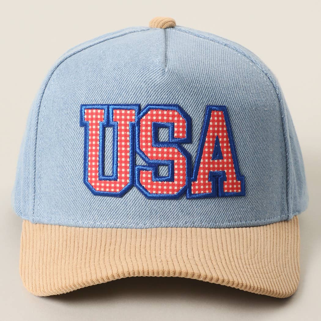 USA Gingham Patch Corduroy Baseball Cap