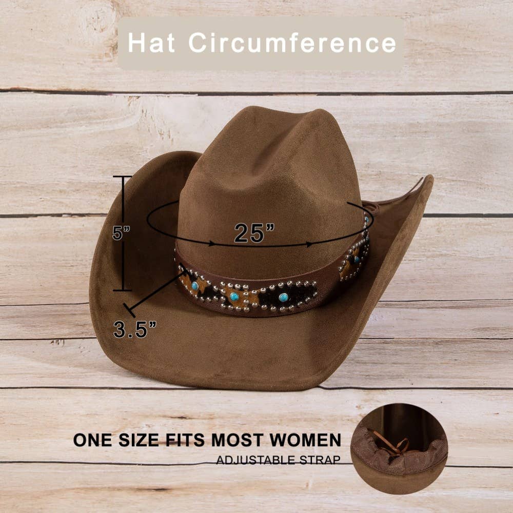 Western Leopard Embroidered Strap Cowboy Hat