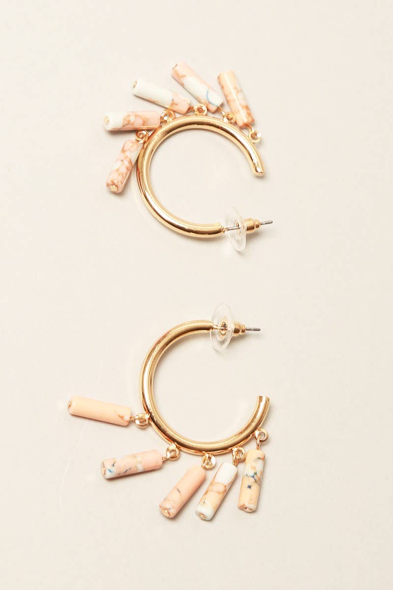 Dangling Stones Metal Hoop Earrings