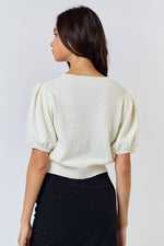 ILT3706 BOW FRONT V-NECK PUFF SLEEVE SWEATER TOP