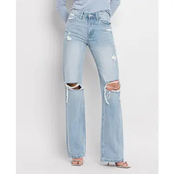 90'S SUPER HIGH RISE DISTRESSED DAD JEANS-VERVET by FLYING MONKEY