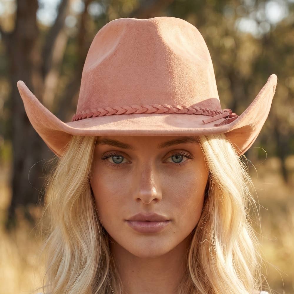 Vegan Suede Cowboy Hat With Braided Band