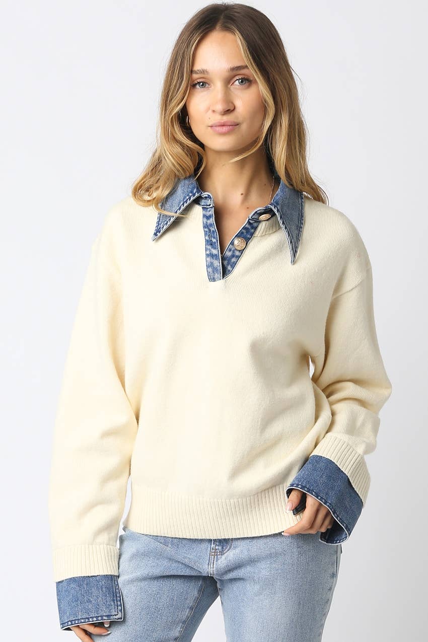 Emely Contrast Knit Sweater