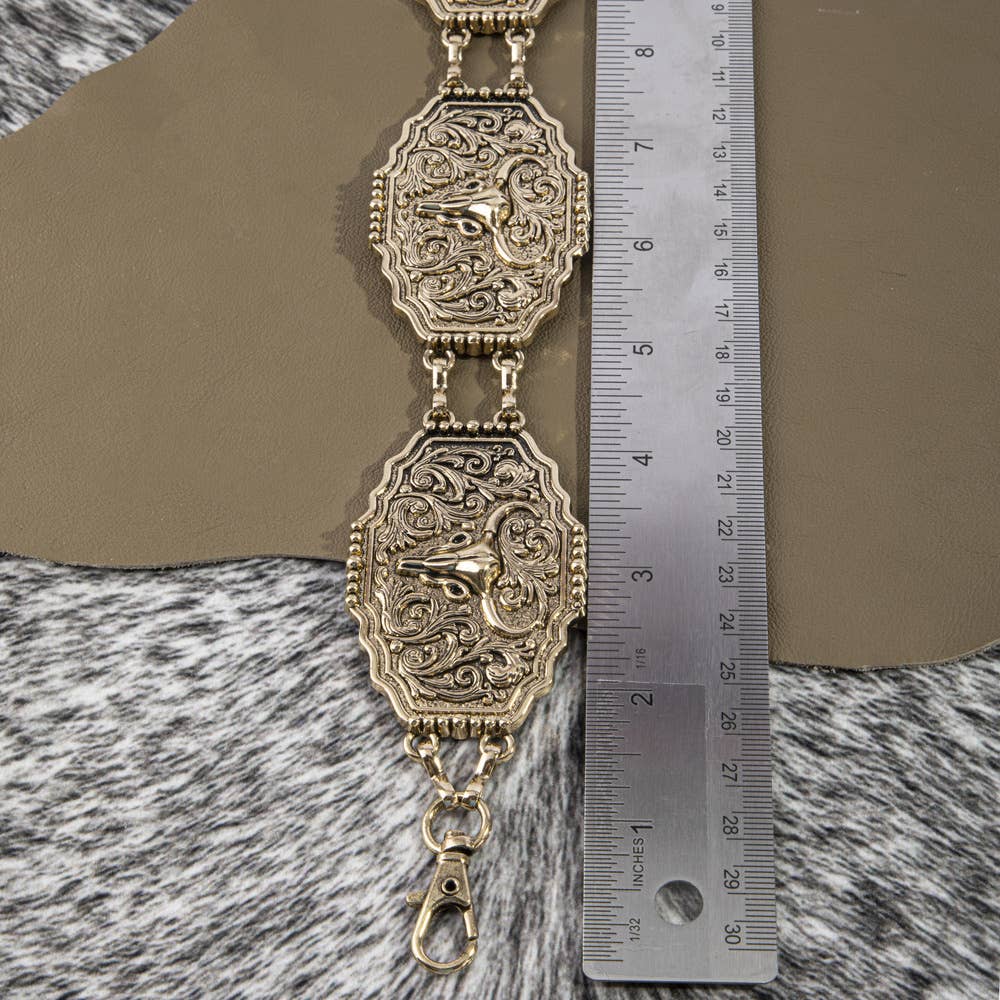 Longhorn Steer Filigree Concho Chain Belt