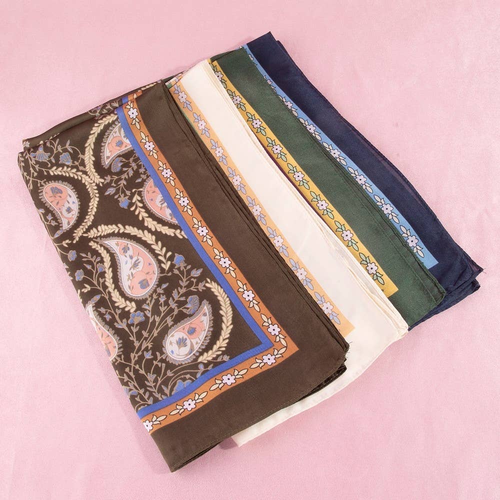 Paisley Floral Print Satin Square Scarf