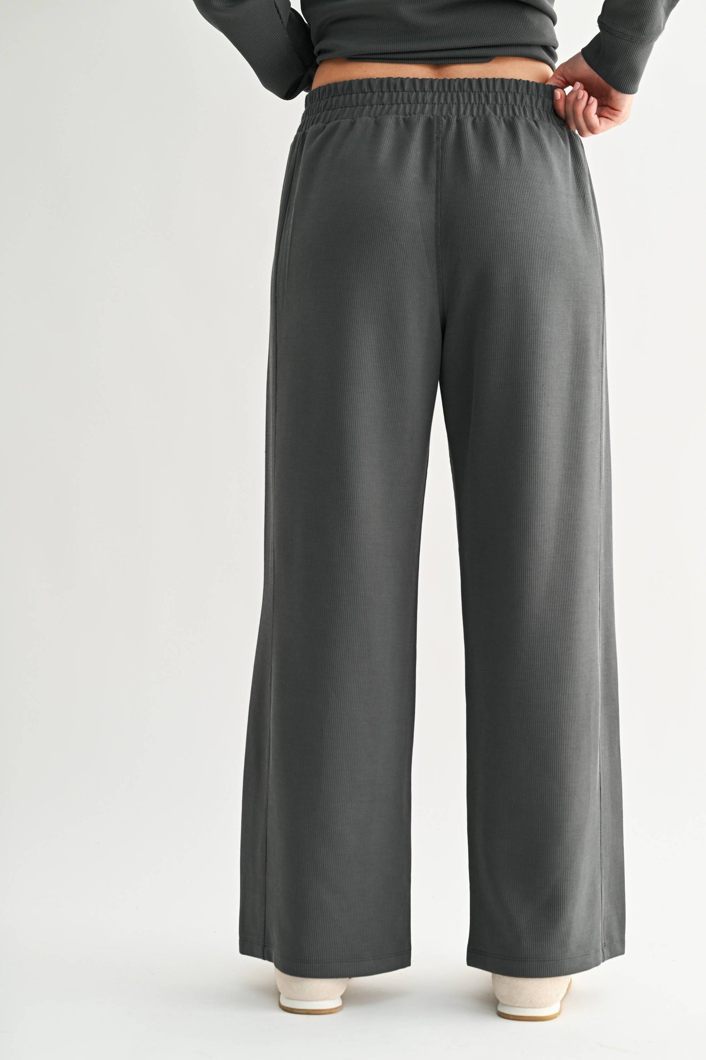 Luxe Sand Wash Rib Wide-Leg Pants