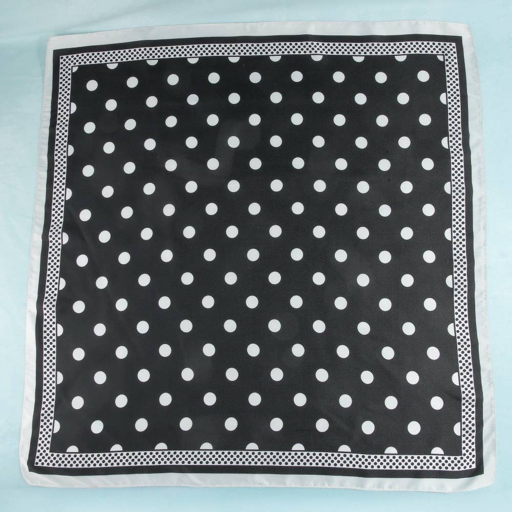 Polka Dot With Dotted Border Print Satin Square Scarf