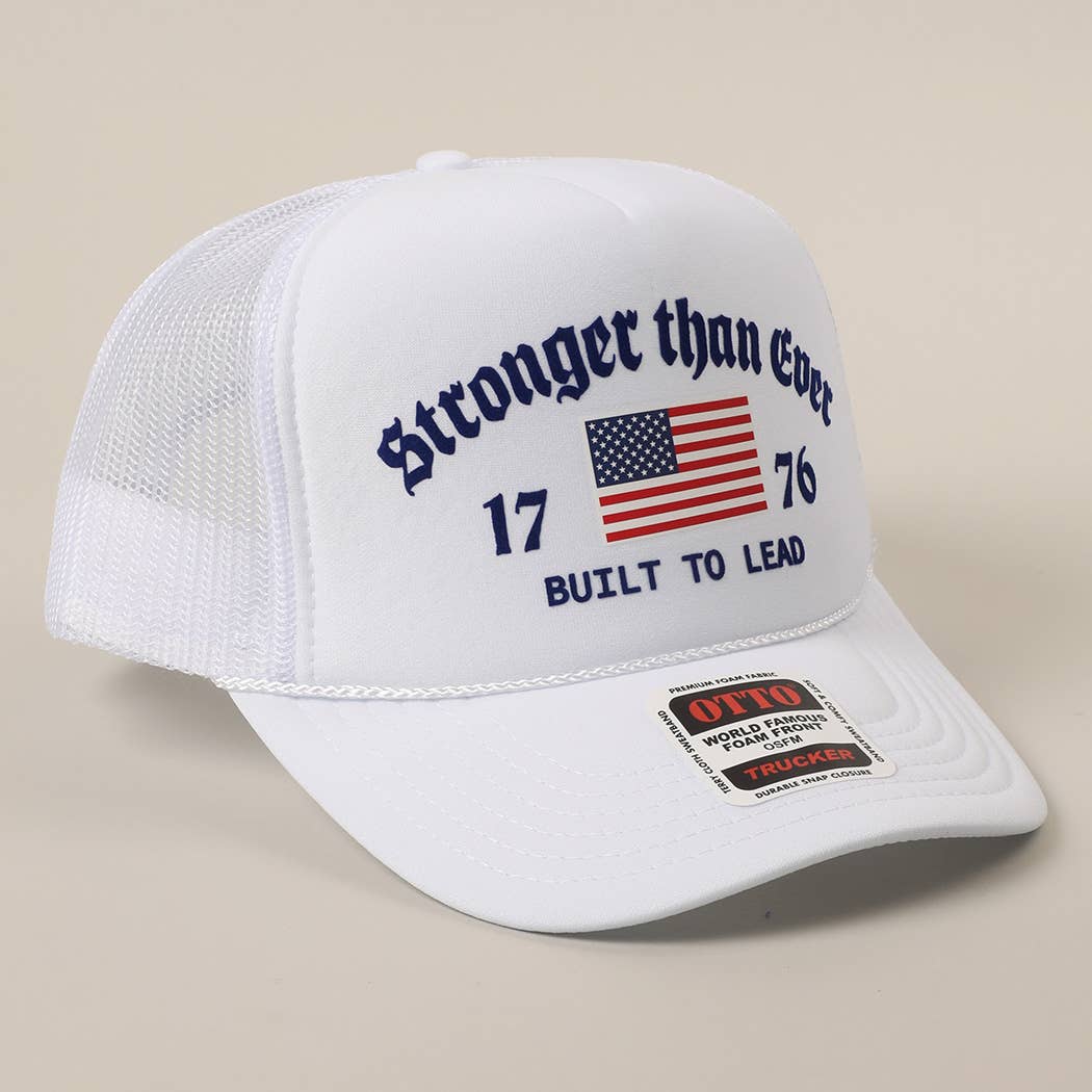 Stronger than Ever US Flag Print Mesh Trucker Hat