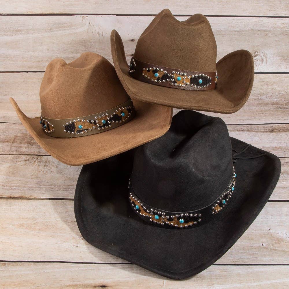 Western Leopard Embroidered Strap Cowboy Hat