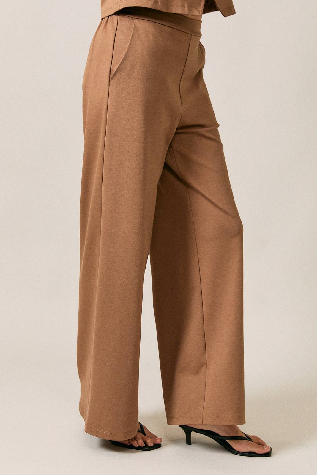 HIGH WAIST ELASTIC WAISTBAND WIDE LEG PANTS