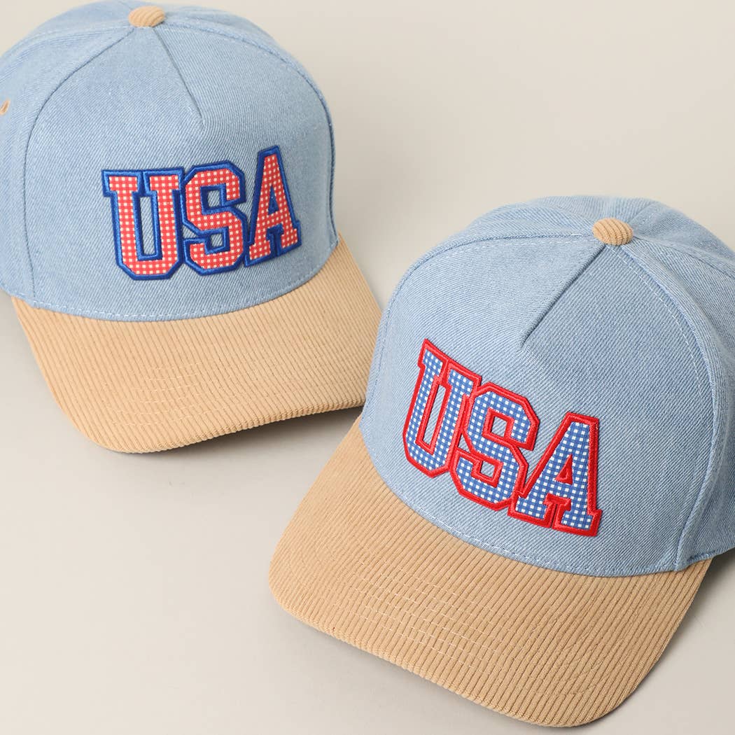USA Gingham Patch Corduroy Baseball Cap