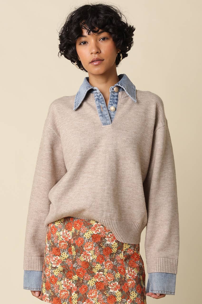 Emely Contrast Knit Sweater
