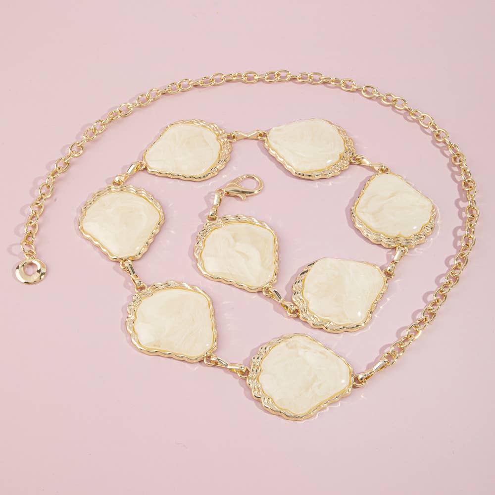 Chunky Marbled Stone Link Chain Belt